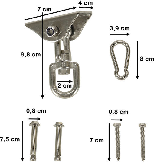 Hammock Swing Mounting Set – Ceiling Support 196 Cm Rope 360° Rotation 300 Kg