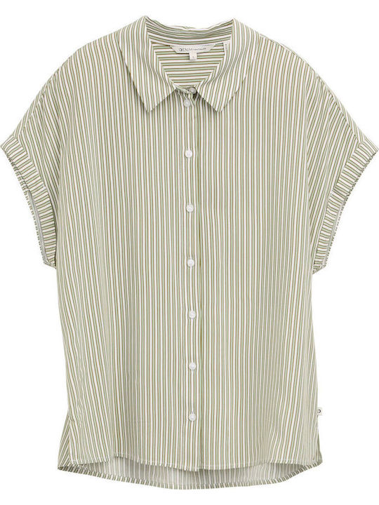 Women's Striped Short Sleeve Shirt Vertical Green White Stripe