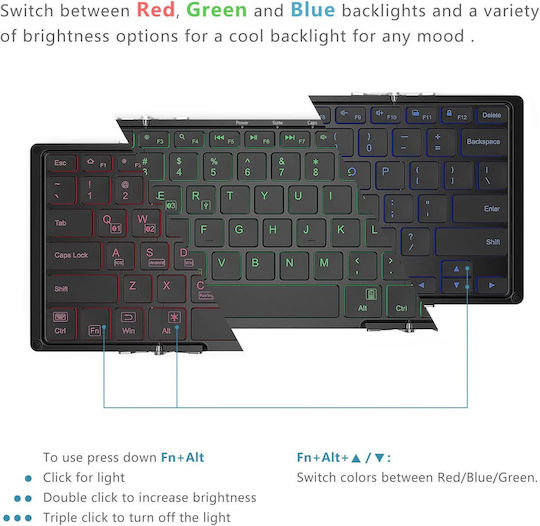iClever IC-BK05 Ασύρματο Bluetooth Πληκτρολόγιο Αγγλικό US Foldable, Wireless