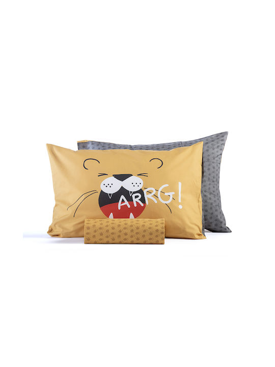 Nef-Nef Homeware Angry Lion Set Kinderbettbezug Einzel mit Kissenbezug Baumwolle Gelb 160x240cm