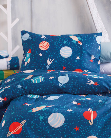 Rythmos Space Odyssey Set Kids Duvet Cover Single with Pillowcase Cotton Blue 160x250cm