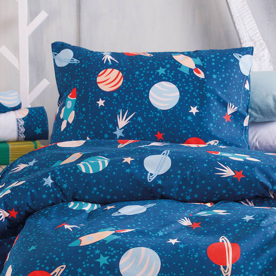 Rythmos Space Odyssey Set Kids Duvet Cover Single with Pillowcase Cotton Blue 160x250cm