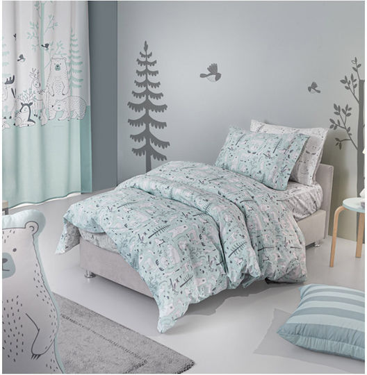 Guy Laroche Forest Mist Set Kids Duvet Cover Single with Pillowcase Cotton Light Blue 165x225cm