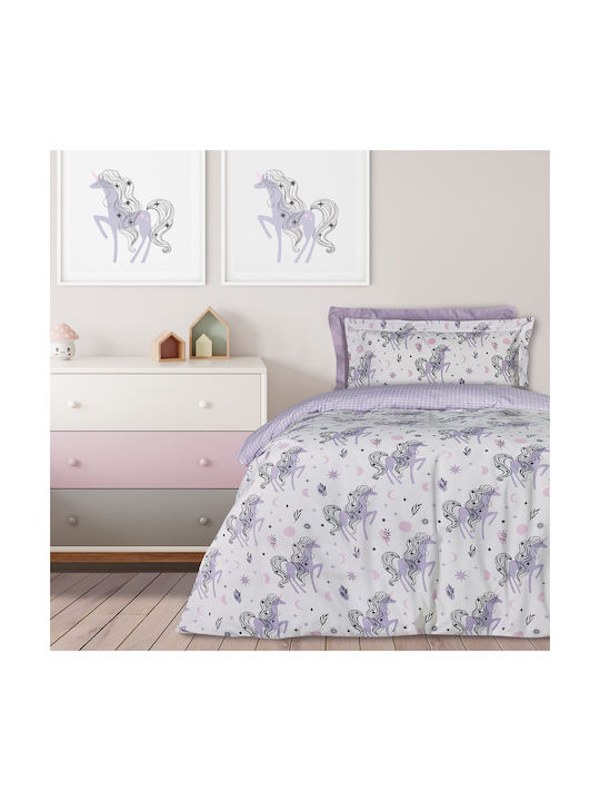 Das Home 4838 Set Kinderbettbezug Einzel mit Kissenbezug White/Lilac 160x240cm