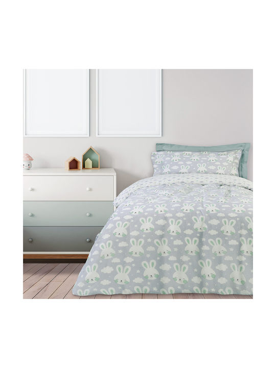 Das Home Cute Rabbit Set Kinderbettbezug Einzel mit Kissenbezug Baumwolle Gray 160x240cm