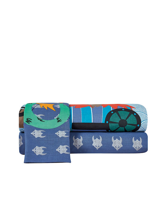 Kentia Viking Set Kids Duvet Cover Single with Pillowcase Cotton GREY- RED- BLUE- GREEN 160x240cm