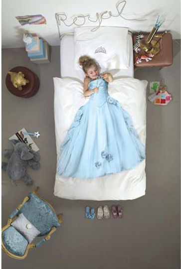 Snurk Princess Set Kids Duvet Cover Single with Pillowcase Blue 140x200cm