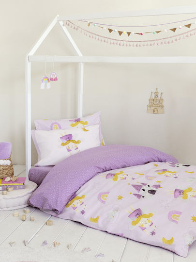 Nima Odette Set Kinderbettbezug Einzel mit Kissenbezug Baumwolle Gelb 160x240cm
