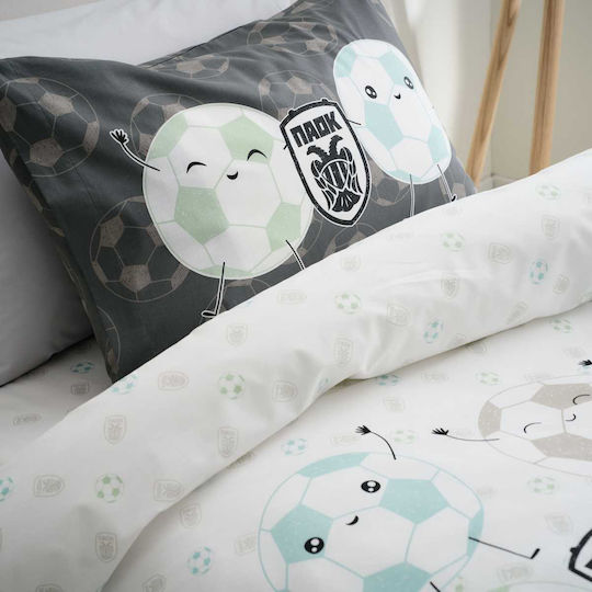 Vesta Home Paok Set Kinderbettbezug Einzel mit Kissenbezug Baumwolle White-Black 170x240cm