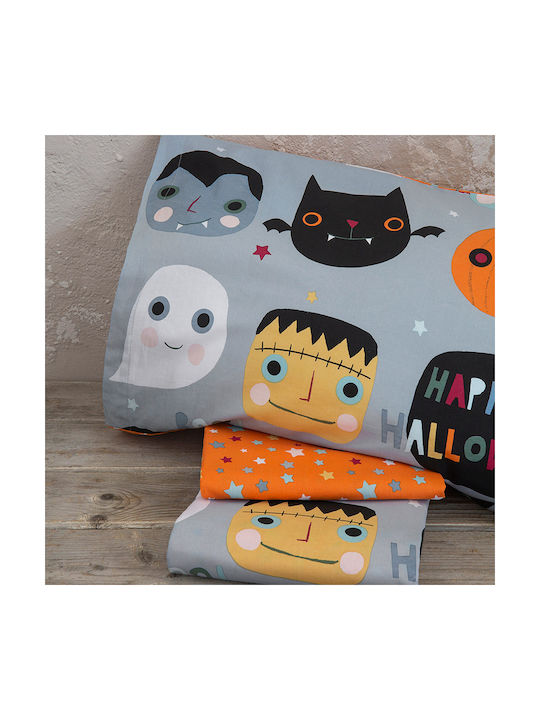 Nima Happy Halloween Set Kids Duvet Cover Single with Pillowcase Cotton Gray 160x240cm