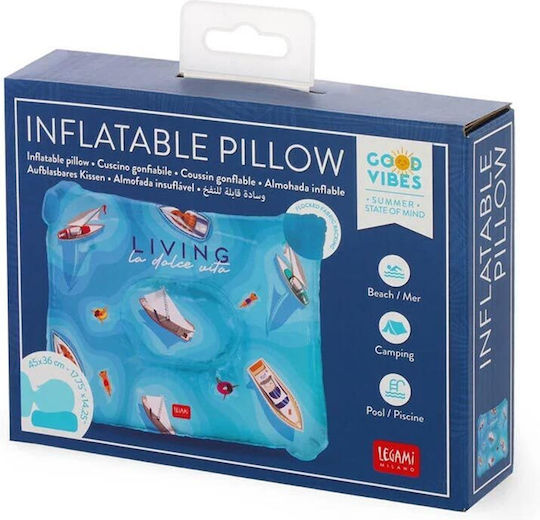 Legami Milano La Dolce Inflatable Camping Pillow Blue 45x36cm