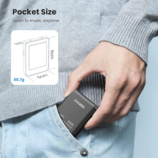 MP3 Player 64 Gb Bluetooth 5.2 Ecran Tactil 2.4 Inch Difuzor Integrat Sunet Hifi Ebook Ceas Deșteptător Radio Fm Înregistrare Vocală Negru