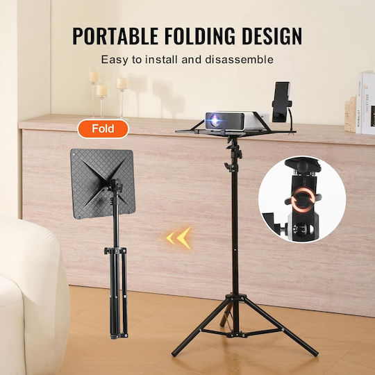 Suport pentru Proiector Poziționare Pardoseală Înălțime Reglabilă 68 160 Cm Suport pentru Telefon cu Braț Flexibil Unghi Reglabil 180° Design Pliabil și Portabil Capacitate 5 Kg pentru Proiector Tablet Mixer Laptop Partitură Negru