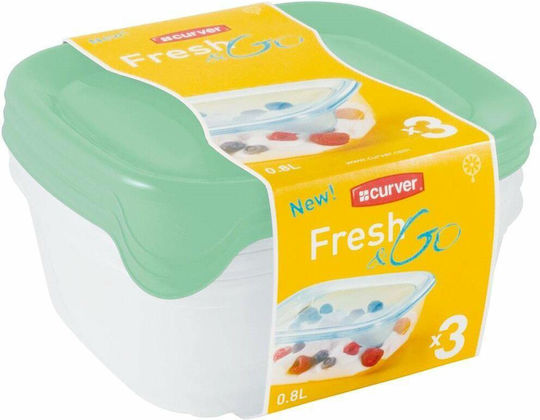 Set de recipiente pentru alimente 3 bucăți pătrate 3x0.8l Fresh&go Verde