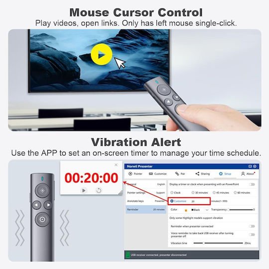 Wireless Presenter Laser Presentation Remote Air Mouse Function Highlighting Amplification Range 50 M Presentation On Led Lcd Screens Projectors Windows Macos
