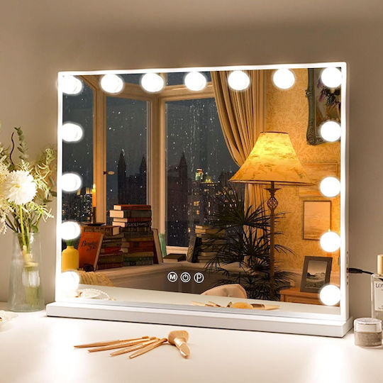 Makeup Mirror Wall with Light 48x48cm White