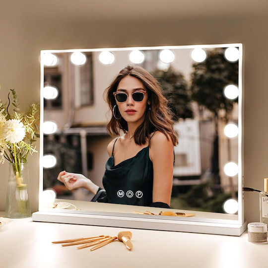 Makeup Mirror Wall with Light 48x48cm White