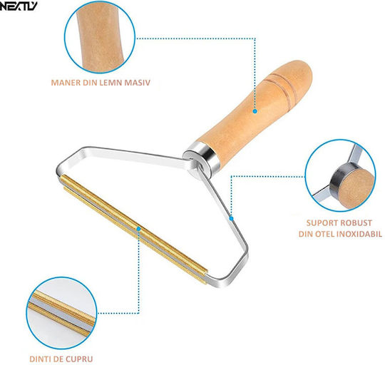Set 2 Nextly Lint Pet Hair Cleaning Brushes Reusable Ergonomic Wooden Handle Copper Blade