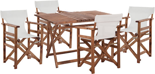 HomeMarkt Garden & Outdoor Furniture Sets Dining Room 5 Pieces Textilene Walnut Ecru