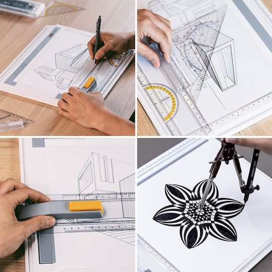 A4 Tabla de Schițe Pentru Desen Tehnic Accesorii De Design De Studio Clește Șină Din Plastic Rezistent La Impact Alb