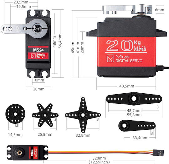 Rc Servo Motor 20 Kg 4.8v 6.8v Waterproof Operating Angle 0°-270° Metal Gear Robot Arm Rc Boat Rc Car Model Airplane Model Helicopter 32 Cm Cablu