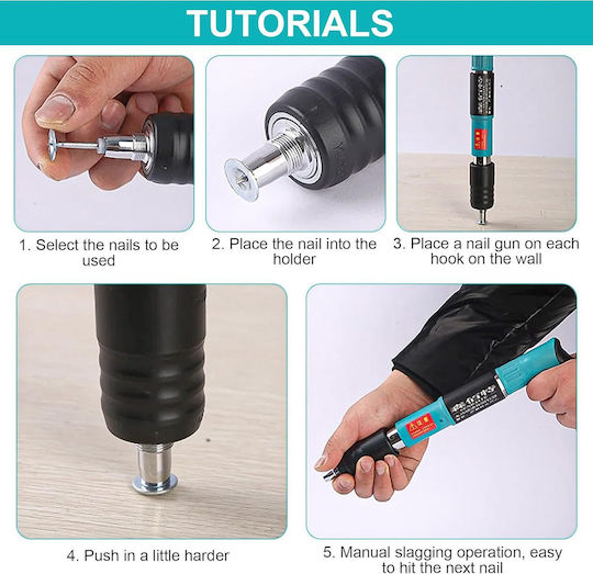 Unealtă Manuală de Cuie cu Pistolul de Fixare cuie Șuruburi în Beton Lemn Metal Perete Tavan Podea 34 cm 25 Cuie Rotunde 25 Clips cu Cârlige Incluse 3 Setări de Putere în Geantă de Transport
