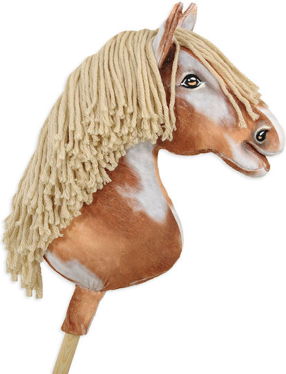 Hobby Horse Large Premium Stick Horse Spotted Tobiano Beige Mane A3