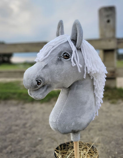 Premium Hobby Horse Großer Steckenpferd Graues Weißes Mähne A3