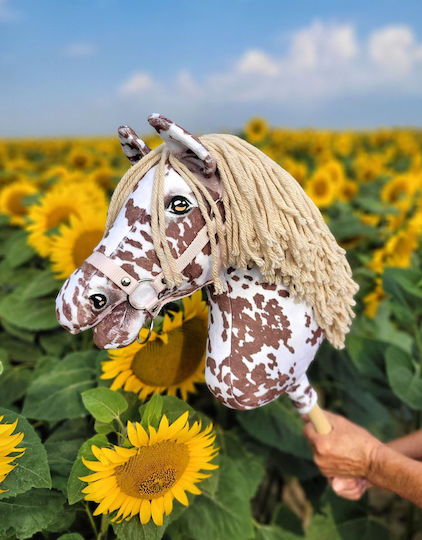 Hobby Horse Large Premium Stick Horse Tarantula Pattern White-brown Beige Mane A3