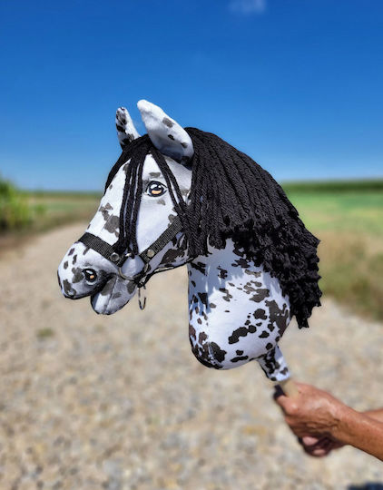 Hobby Horse Large Premium Stick Horse Tarantula Pattern Black White Black Mane A3