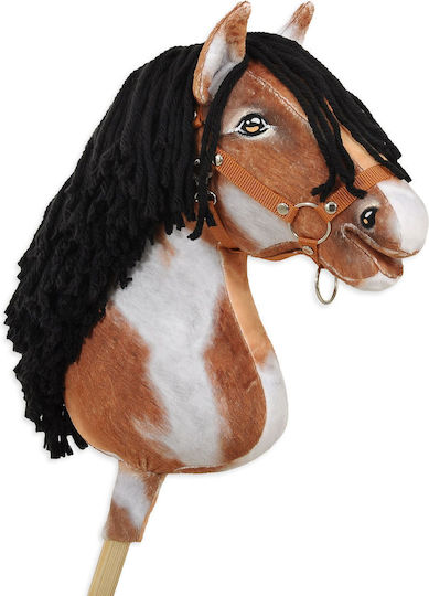 Premium Hobby Horse Large Stick Horse Spotted Tobiano Black Mane A3