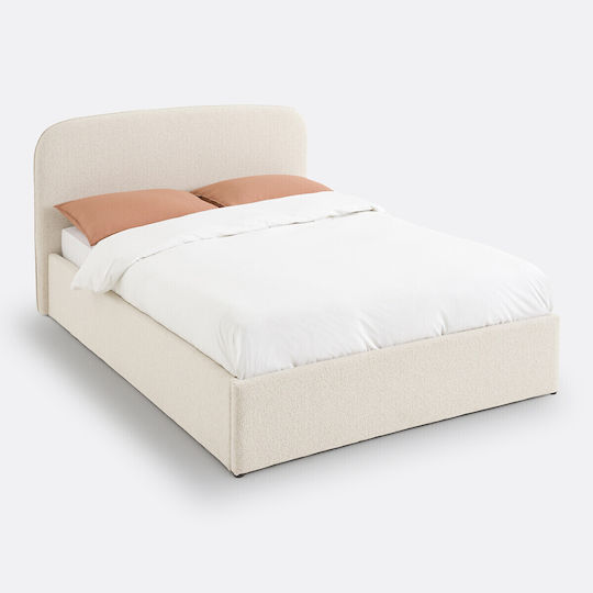 Bett King Size Mit Stoff bezogen Beige mit Latten für Matratze 190x159cm