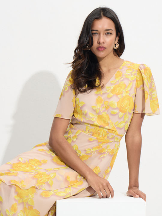 Summer Midi Dress with Ruffles Yellow