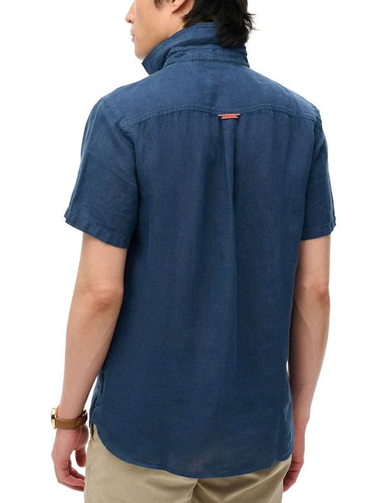 Superdry D3 Stud Λινό Πουκάμισο Μπλε