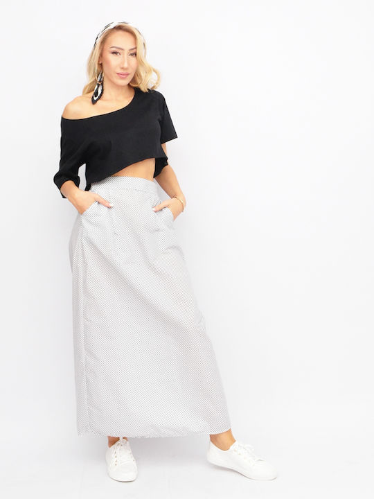 High-waisted Maxi Skirt Polka Dot White