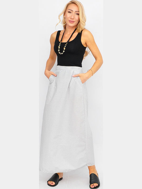 High-waisted Maxi Skirt Polka Dot White