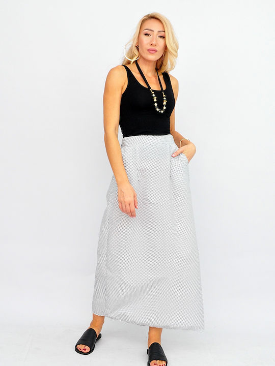 High-waisted Maxi Skirt Polka Dot White