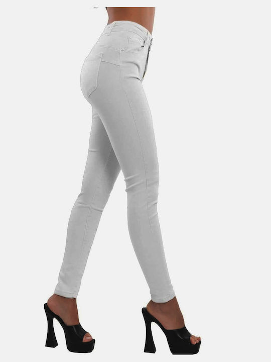 Ψηλόμεσο Γυναικείο Jean Παντελόνι Push Up σε Skinny Εφαρμογή Λευκό