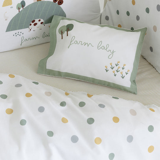 Nima Cotton Baby Quilt Farm Baby 100x140cm White, Green, Beige
