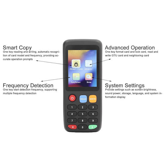 Set Cititor Copiator Rfid Nfc 1 X Adaptor Otg 5 X Carduri 5 X Chei Programabile Uid 7 Frecvențe Programabile 13.56 Mhz 125 Khz 175 Khz 250 Khz 300 Khz 375 Khz 500 Khz Ecran Lcd Negru