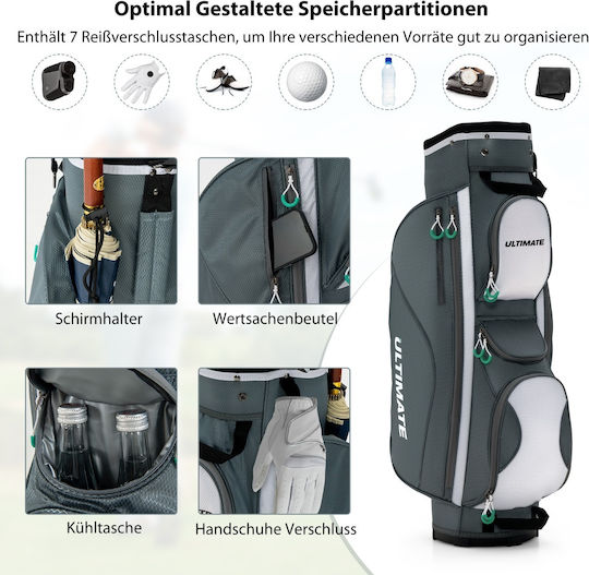 Costway Lightweight Golf Bag 14 Dividers & Shoulder Strap & 7 Zipper Pockets Grey Sp37830