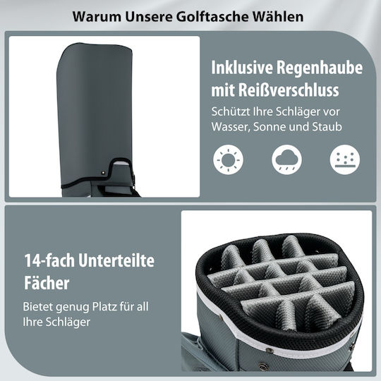 Costway Lightweight Golf Bag 14 Dividers & Shoulder Strap & 7 Zipper Pockets Grey Sp37830