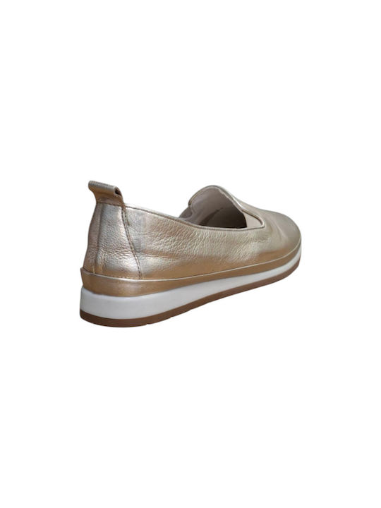 Ανατομικά Γυναικεία Slip-On Δερμάτινα Χρυσά