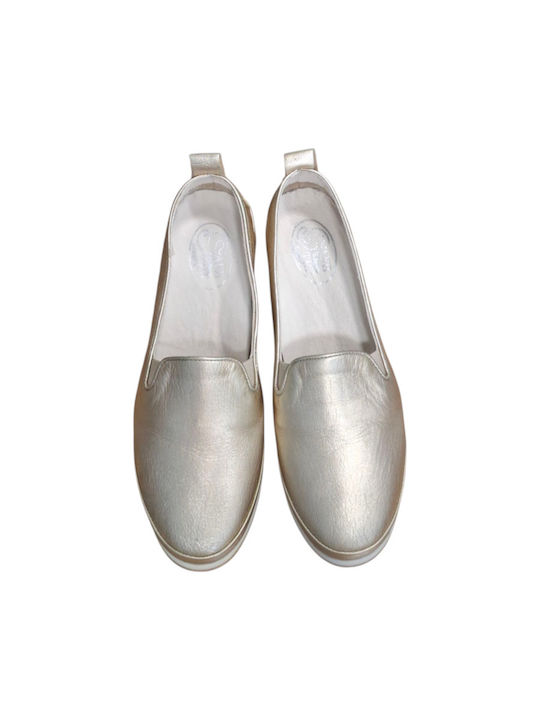 Ανατομικά Γυναικεία Slip-On Δερμάτινα Χρυσά