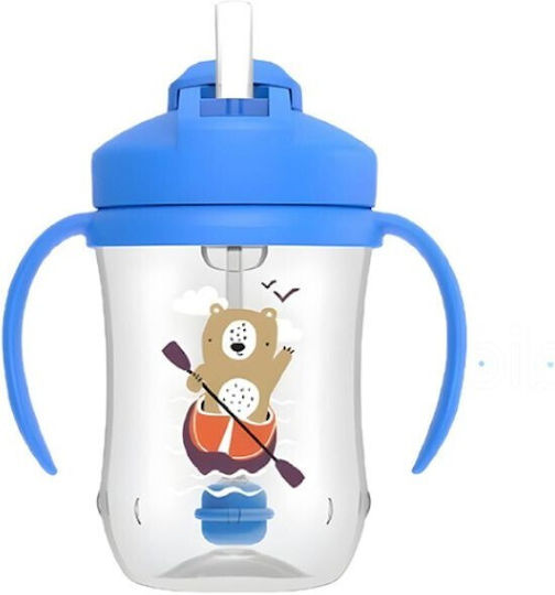 Dr. Brown's Детска Чаша с Дръжки и Сламка Baby's First Straw Cup от Пластмаса Синя Bear 270ml за 6m+