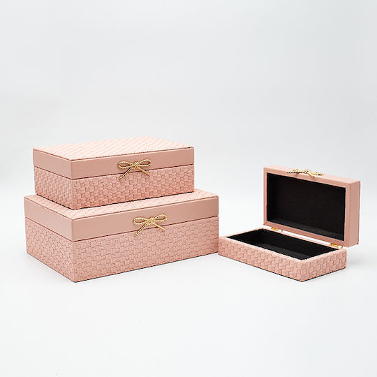 Set aus 3 dekorativen Holzboxen Lederoptik Pink 26x18x9,5 22x14x7,5 & 18x10x5,5 von Estheti 819-00322