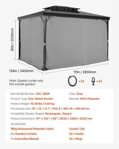 Vevor Awning Fabric Gray 3.4x2.83m