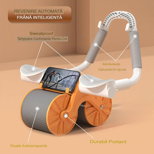 Roată Abdominală Timer Arvada Urbnfit Mecanism de Rebound Automat Suporturi pentru Coate Roată Lată de 10cm Set Complet Portocaliu