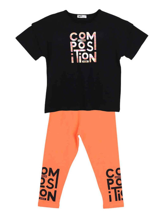 Kids' Set with Leggings Summer 2pcs Black/Coral