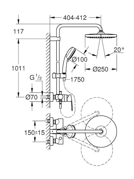 Grohe Tempesta Cosmopilitan Стълб за душ с Батерия Сребрист